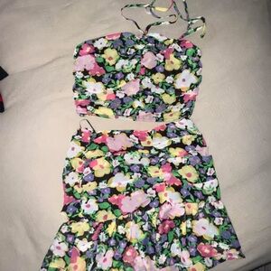 Floral Ruched Kids Skirt and Top Set - Black Floral